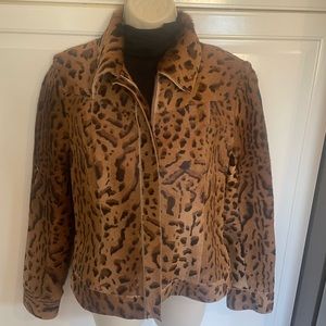 Dana Bachman leather leopard print zip up jacket Sz 4